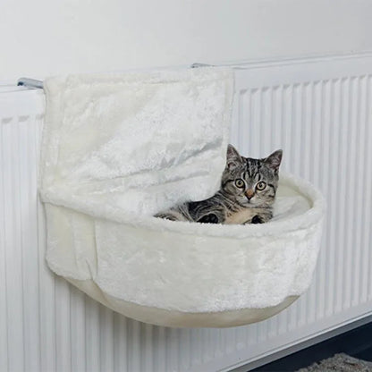 Grey iron fleece cloth cat hammock with metal frame for cage mounting