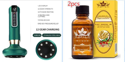 Green electric vacuum cupping massager with adjustable suction and infrared heating functions