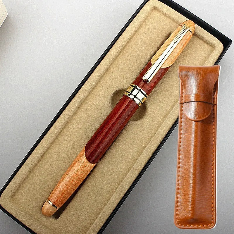 Metal pen with wooden styling and carrying bag for office or personal use