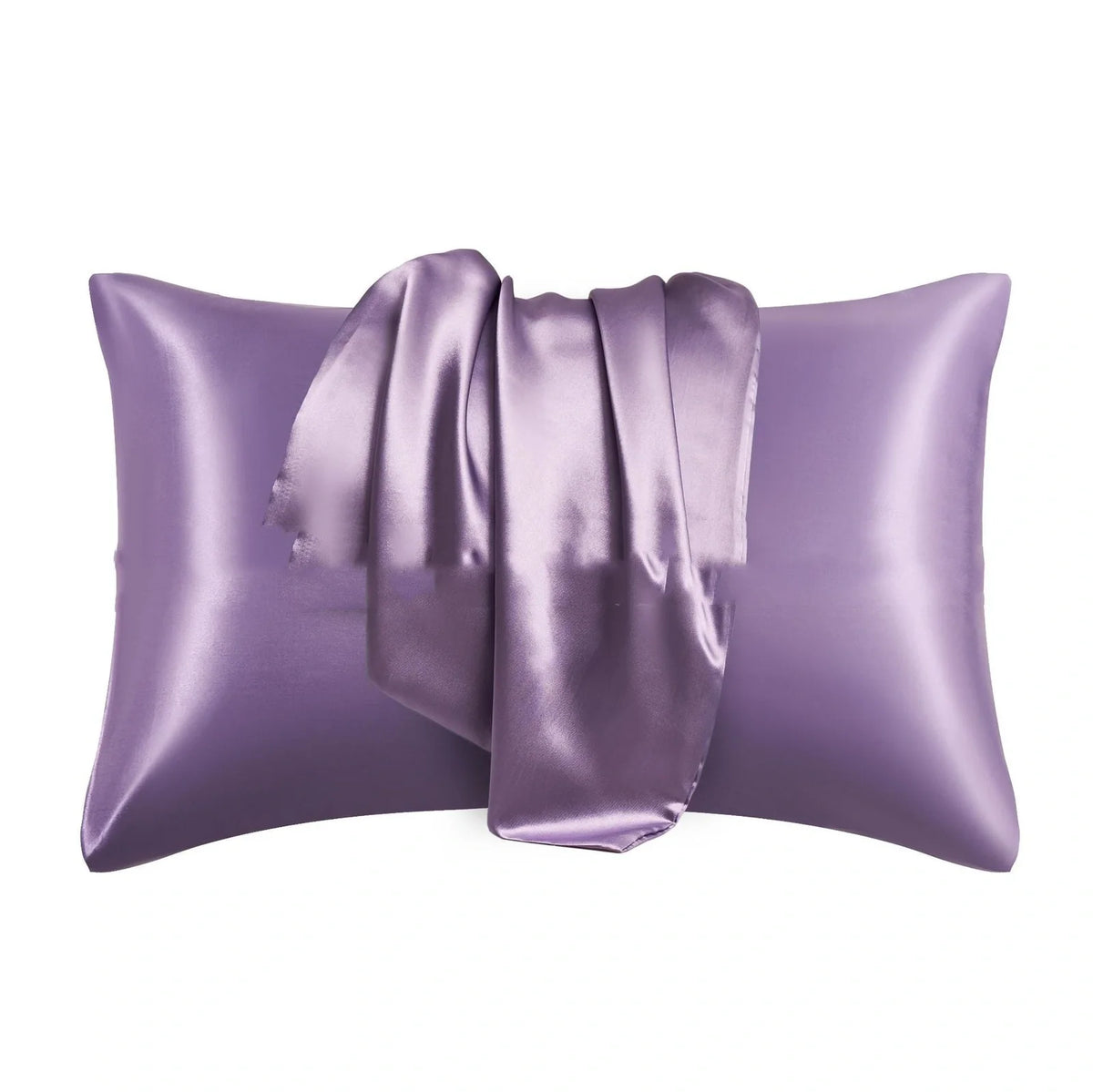 Envelope closure pillowcase in navy blue showing overlapping flap design and smooth polyester fabric texture