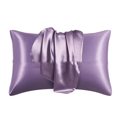 Envelope closure pillowcase in navy blue showing overlapping flap design and smooth polyester fabric texture