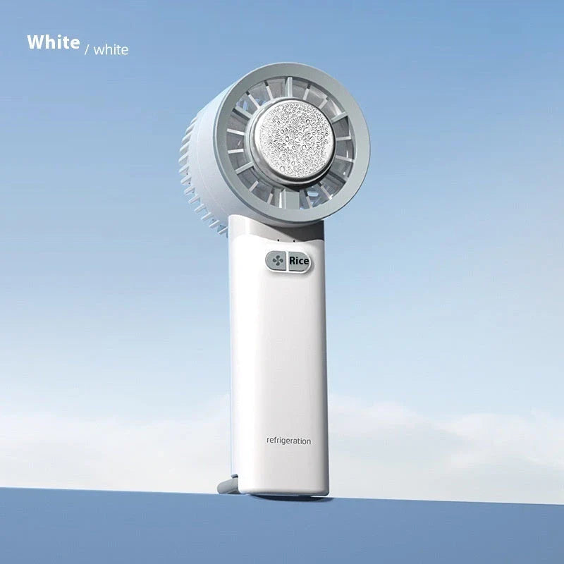 Powerful handheld turbo fan with ice-cooling technology for portable, refreshing airflow anytime