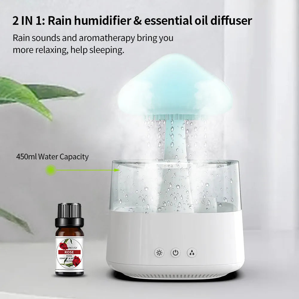 White raining cloud design desk humidifier with water flow effect and essential oil diffusion function