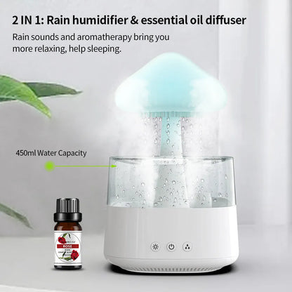White raining cloud design desk humidifier with water flow effect and essential oil diffusion function