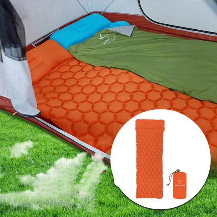Premium inflatable camping mattress with honeycomb design for outdoor adventures