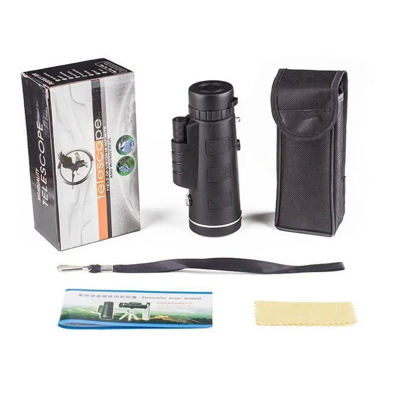 40x60 monocular telescope with compass and tripod mount for smartphones, perfect for outdoor adventures, birdwatching, and sports viewing