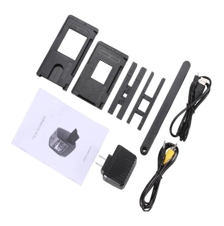 14 megapixel film negative and slide scanner with 2.4-inch LCD screen on a desk.