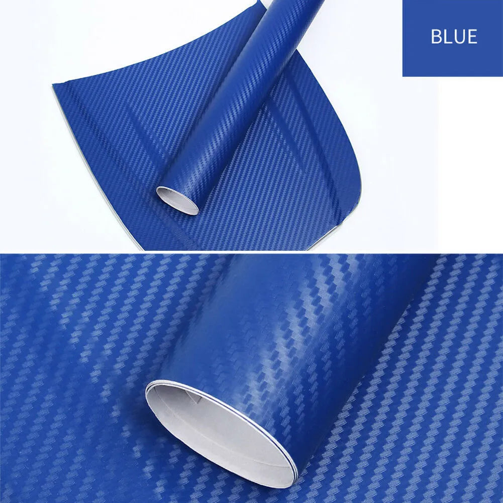 Carbon fibre car decoration sticker roll showing 3D texture in multiple colour options