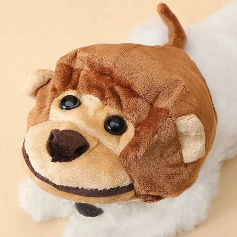Monkey Cartoon Design Dog Hat for pets in brown, sizes S, M, L