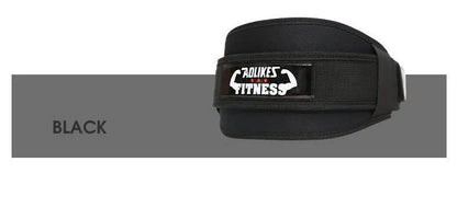 Black nylon fitness weightlifting waistband shown on a mannequin, with Red and Yellow colour options available.