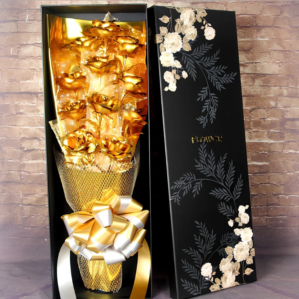 24K golden foil rose bundle in red, 9 stems, 30 cm tall for Valentine's gifting and home decor