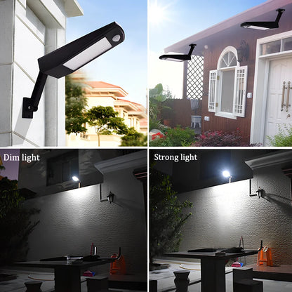 Adjustable solar light with motion sensor showing black or white colour options