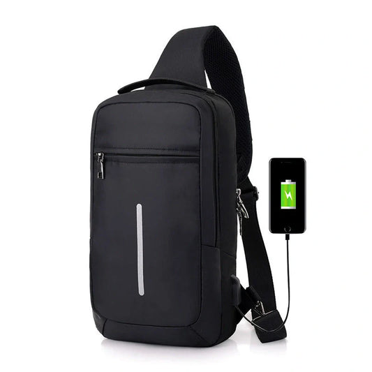 Anti-theft USB charging chest bag in polyester with computer pocket