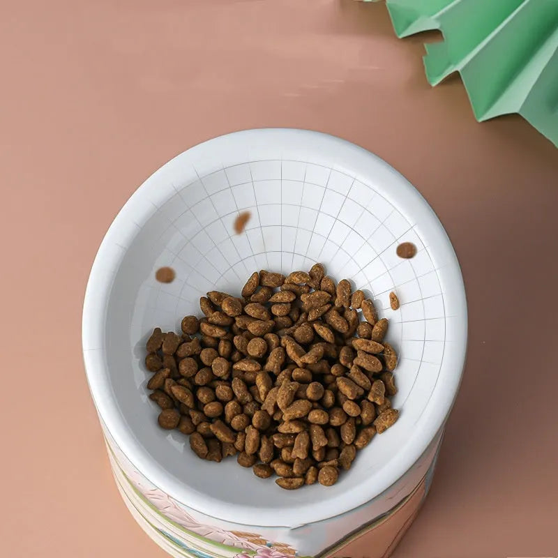 Chinese style ceramic cat bowl with high legs and double compartments