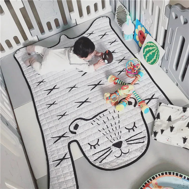 Soft cotton baby play mat with white tiger design for children's floor activities and living room decoration