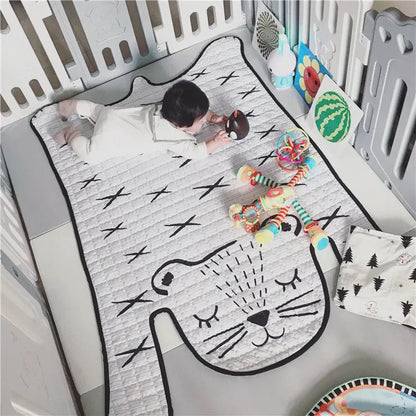 Soft cotton baby play mat with white tiger design for children's floor activities and living room decoration