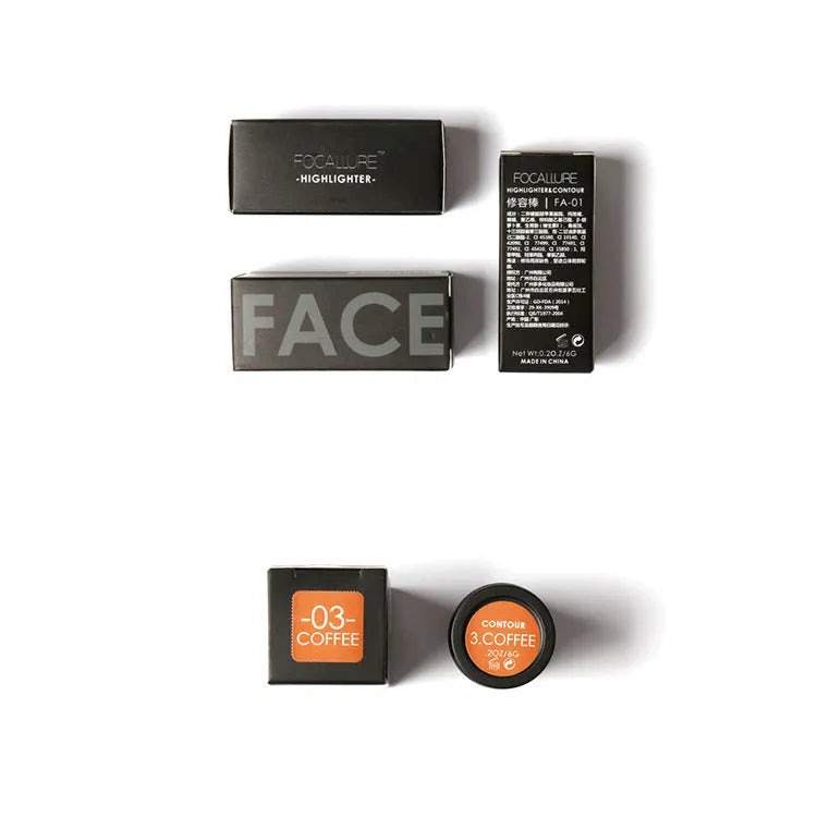 Face contour highlighter cosmetic product shown in one of four available shades A, B, C, or D.
