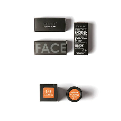 Face contour highlighter cosmetic product shown in one of four available shades A, B, C, or D.