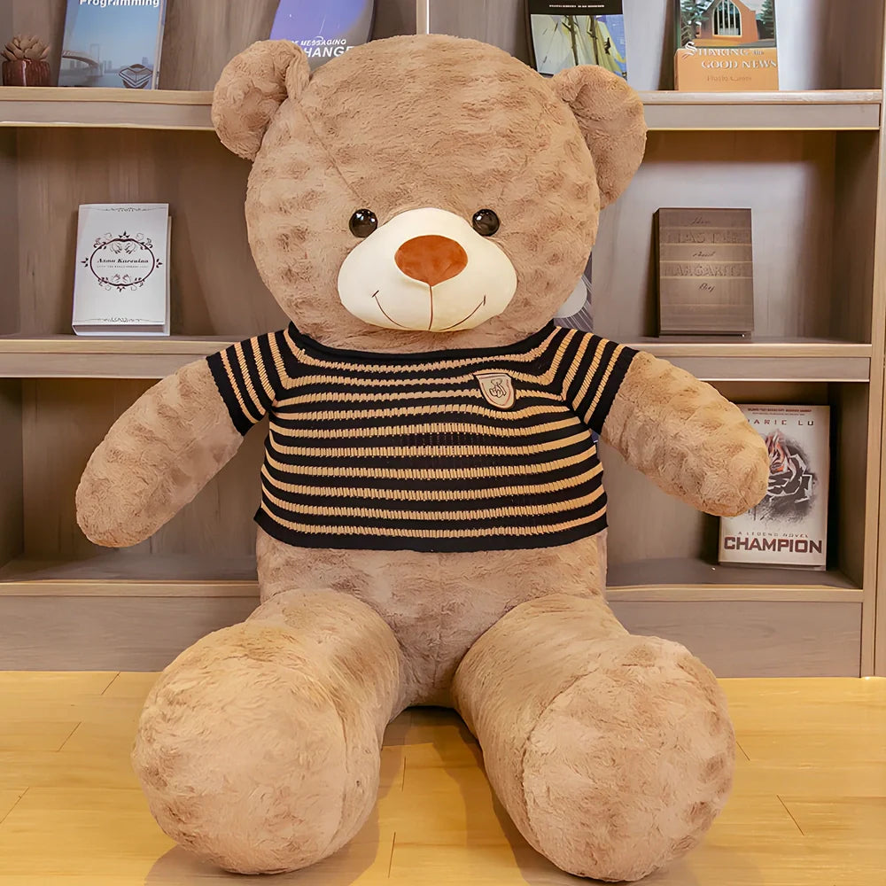 Large plush teddy bear rag in dark brown black stripe, 1.2m height with PP cotton filling and rose velvet fabric