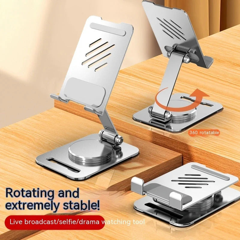Sleek 360-degree rotating aluminium alloy phone and tablet stand for desks