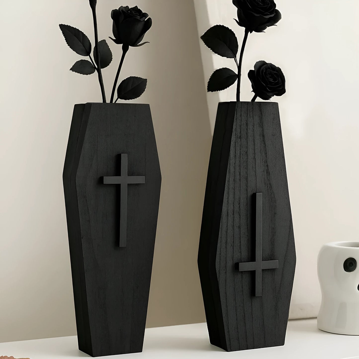 Wooden cross wall vase shelf in rustic style, dimensions 27cm by 9cm.