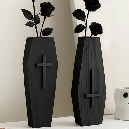 Wooden cross wall vase shelf in rustic style, dimensions 27cm by 9cm.