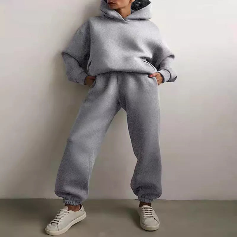 Women's casual hooded sweater two-piece suit in corduroy fabric, available in multiple colours and sizes