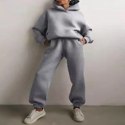 Women's casual hooded sweater two-piece suit in corduroy fabric, available in multiple colours and sizes