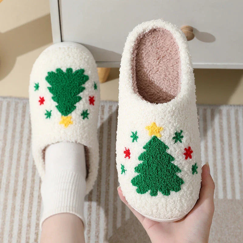 Cozy Christmas Home Slippers with Cute Santa Claus, Moose, and Gingerbread Man Designs