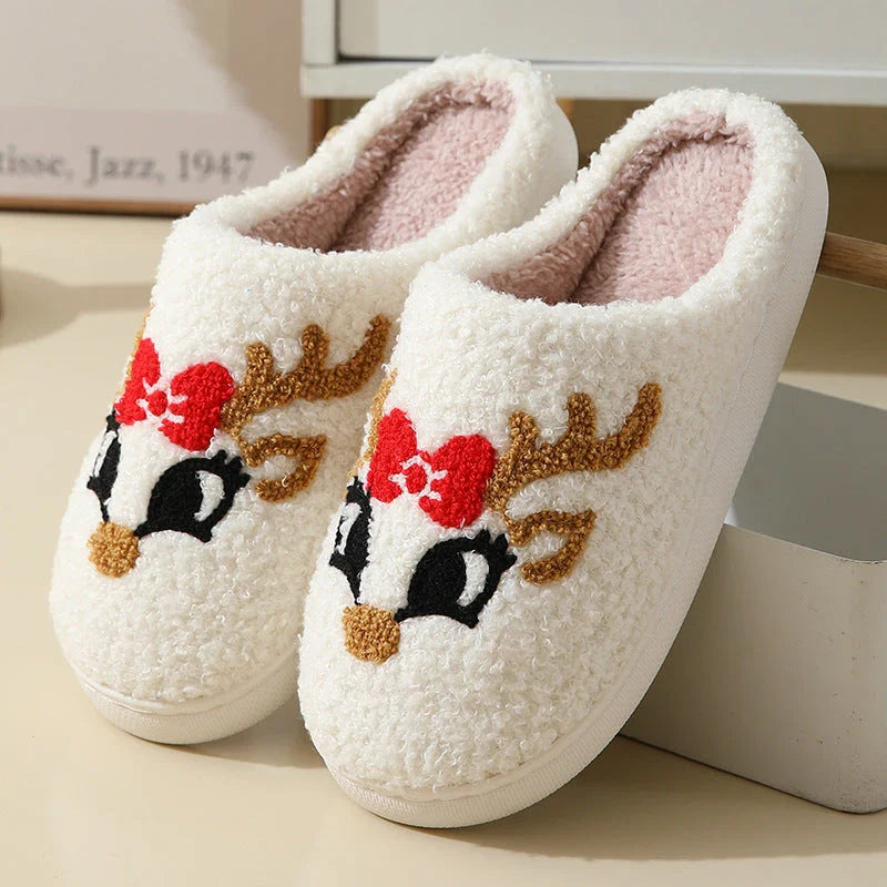 Cozy Christmas Home Slippers with Cute Santa Claus, Moose, and Gingerbread Man Designs