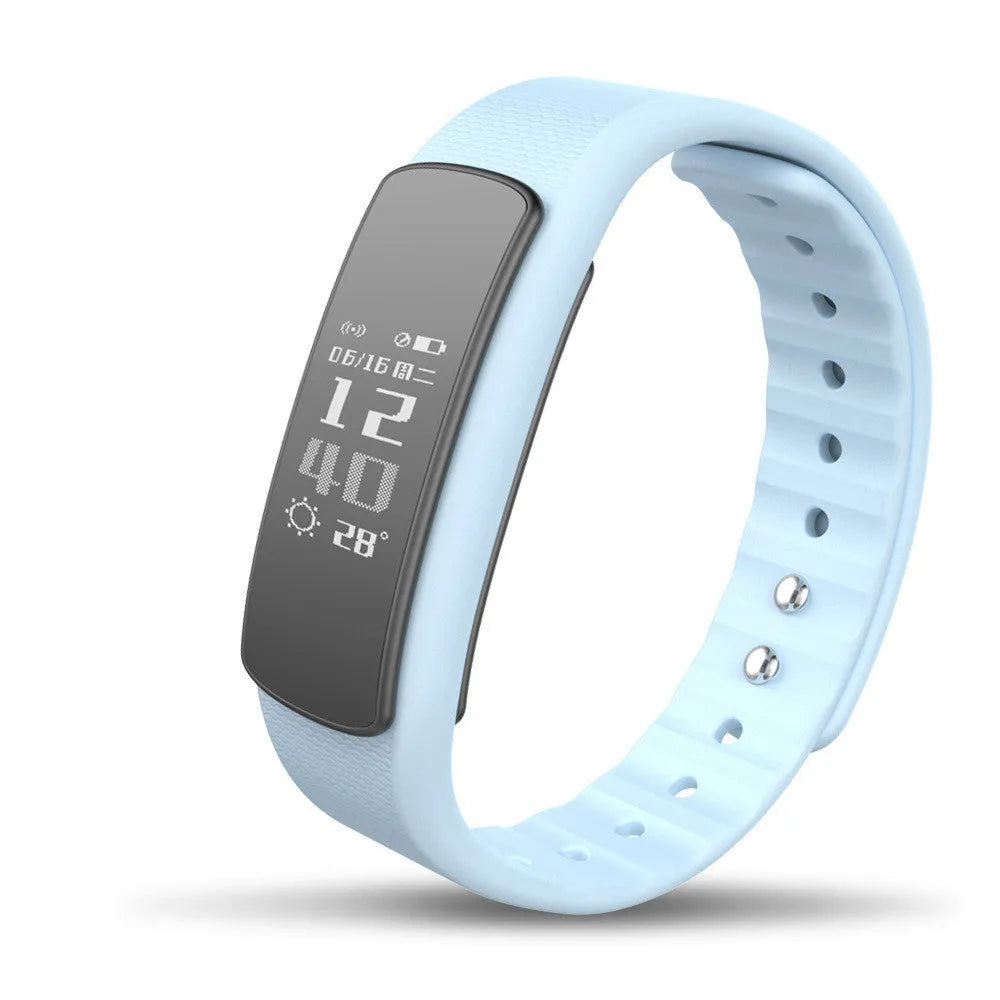 i6 smart sports bracelet with black TPU wristband and 0.96-inch touchscreen display.