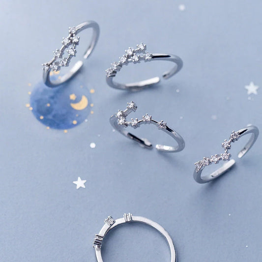 925 Sterling Silver Zodiac Sign Rings with Delicate Celestial Designs