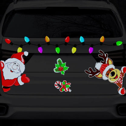 Colourful reflective cartoon Christmas elk magnetic sticker for windows on a medium blue background