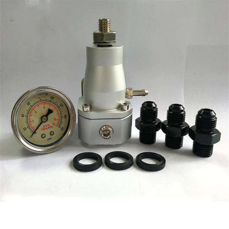 Black CNC aluminium fuel pressure regulator with adjustable 30-70 psi range