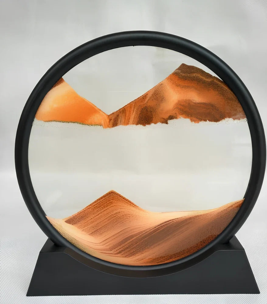 Glass quicksand painting with dynamic sand patterns in New Chinese abstract style, polished surface