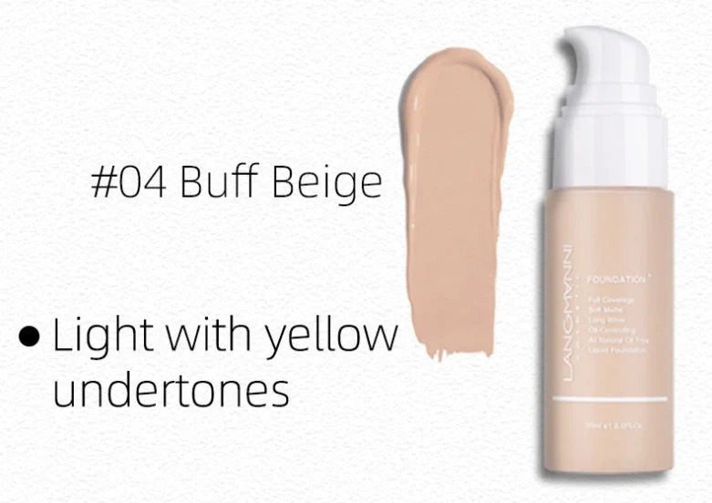 Matte oil control concealer liquid foundation in 30ml container with 13 shade options displayed