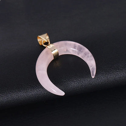 Natural stone moon pendant necklace with electroplated copper chain in pink or purple colour options