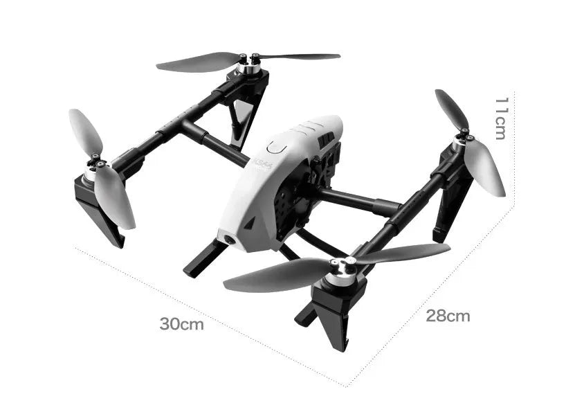 KS66 UAV drone with optical flow positioning camera in flight showing aluminium alloy brushless motor construction