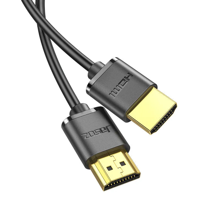 HDMI cable with gold-plated connectors and thin flexible black cable available in multiple lengths
