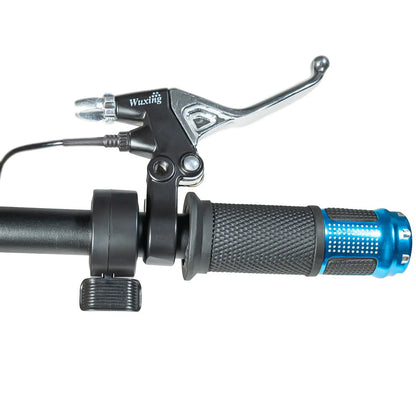 Electric vehicle handlebar replacement part in blue, red, silver, and yellow colour options.