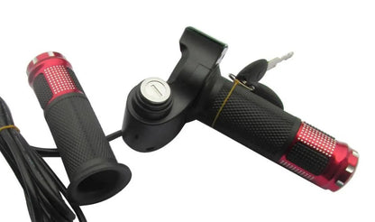 Electric vehicle handlebar replacement part in blue, red, silver, and yellow colour options.