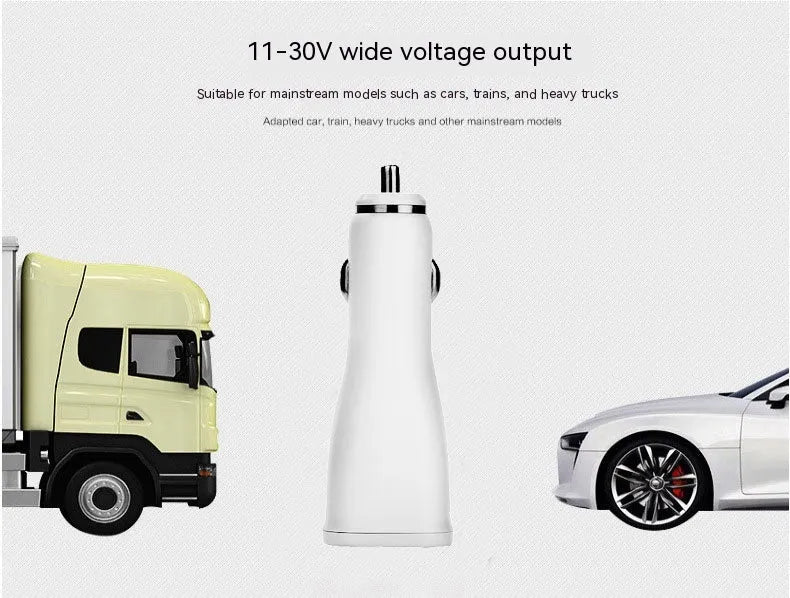 White single-port QC2.0 USB car fast charger for vehicles with safety protections.