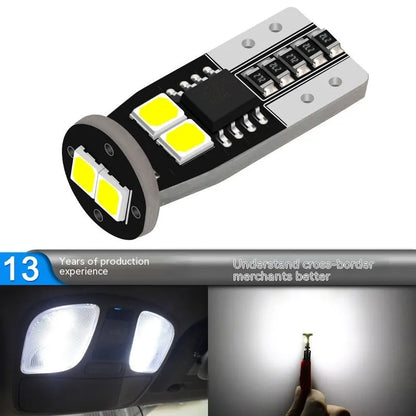 Small white LED car licence plate light with fibre glass board, shown at 10mm size.