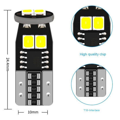 Small white LED car licence plate light with fibre glass board, shown at 10mm size.
