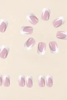 24 white artificial nail tips with black and white plaid pattern design