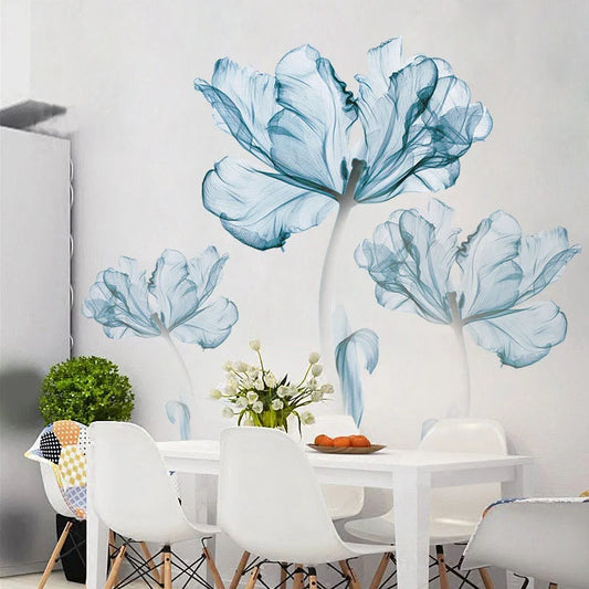 Nordic blue flower wall stickers for elegant home decor