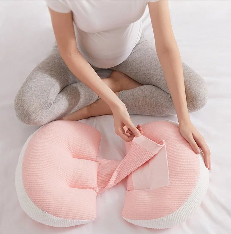 U-Shape Pregnancy Pillow in Pink Grey, Pink White, and Blue White options