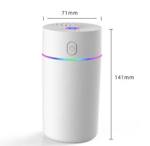 Compact car USB humidifier with aromatherapy function showing water reservoir and control buttons