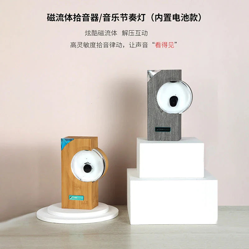 Mesmerizing ferrofluid speaker with dancing magnetic fluid that responds to music rhythms, creating a captivating visual display.