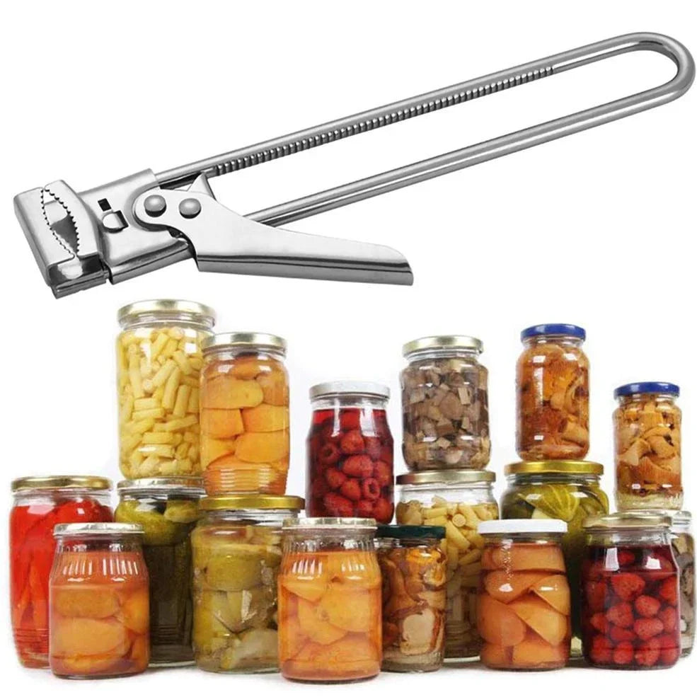 Adjustable stainless steel bottle and jar opener, 19cm long, 120g weight with non-slip handle for secure grip